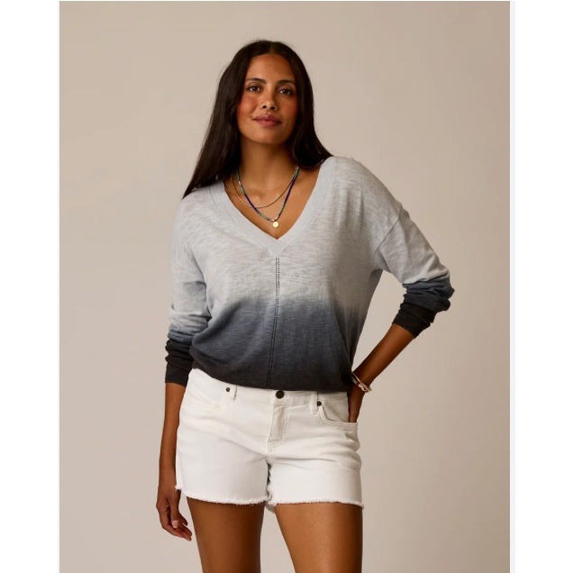 Carve Designs Classic V-Neck Sweater Blue Linen Organic Cotton Size Small Soft